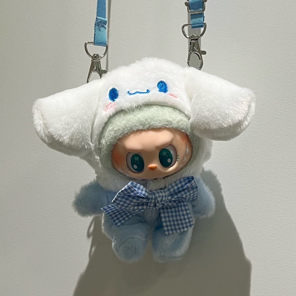 Cinnamon Roll Labubu Outfit with crossbody strap